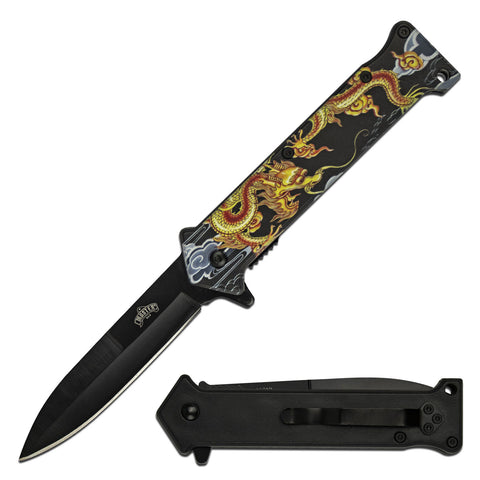 Black and Yellow Dragon Spring Assisted Knife