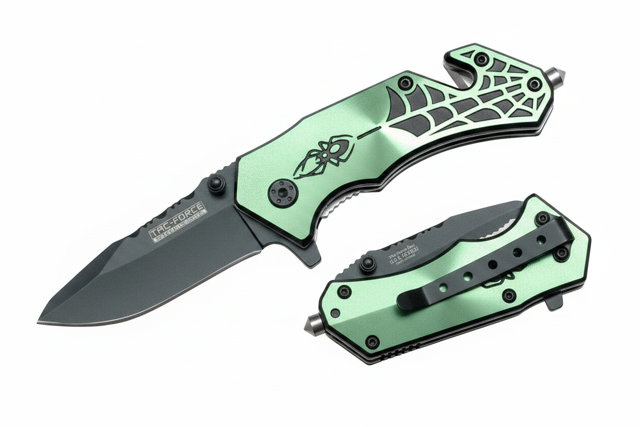 TF-553GN-S Tac-Force Spring Assisted Knife - Green Spider Web Handle