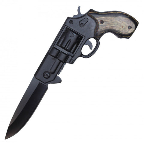 Black Revolver Pistol Gun Knife