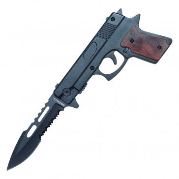 9" Gun Pocket Knife Brown
