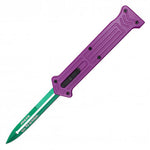 9.5" automatic OTF knife purple/green blade