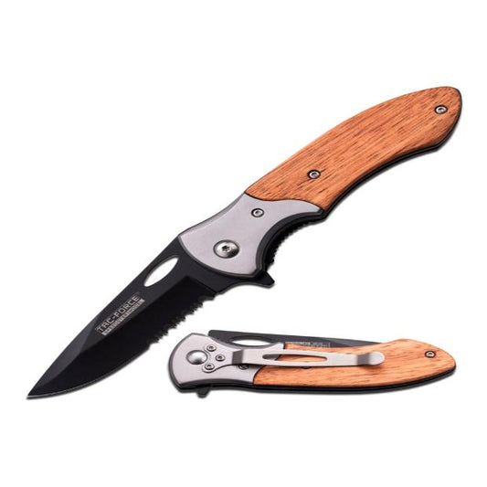 Assisted Open - Tac Force Brown Wood Pocket Blade