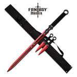 Red Ninja Sword With Set Of 2 Kunai Throwing Knives