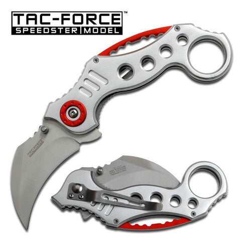 Silver And Red Karambit Pocket Knife 