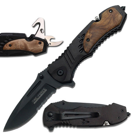 Black with Wooden Handle Assisted Knife
